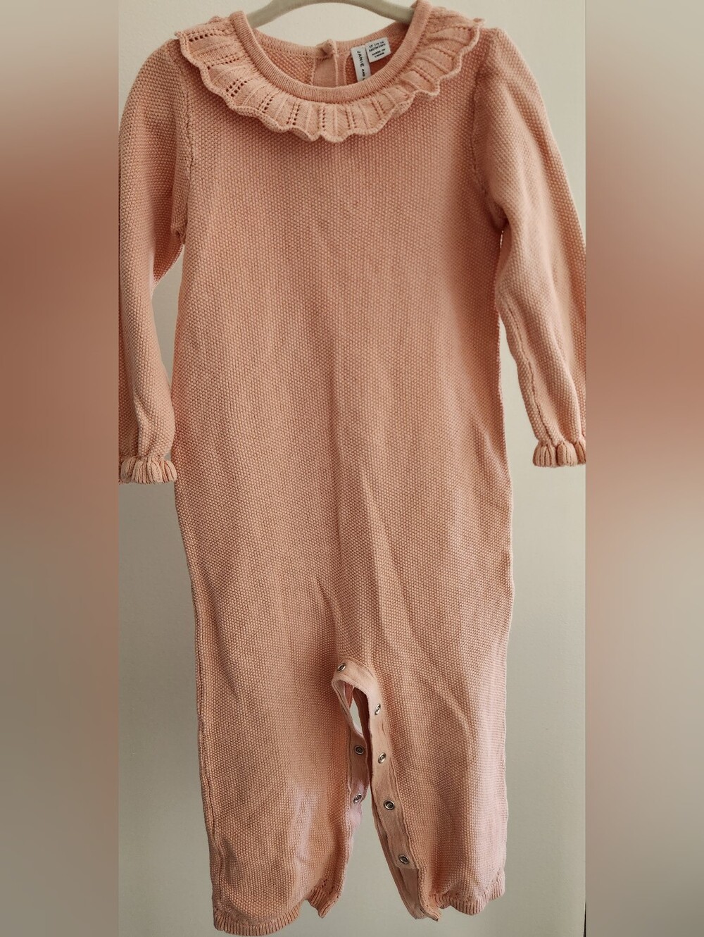 Janie and Jack Peach Knit Ruffle Collar Footie